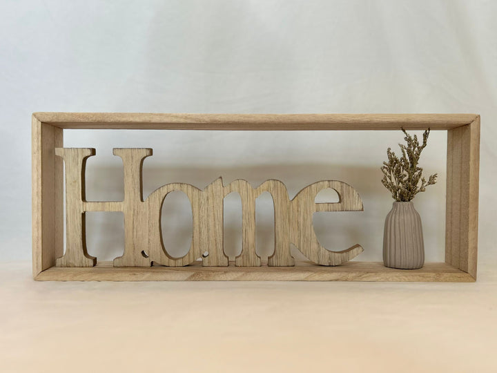 "Decorazione in Legno 'Home' con Vaso – L'Essenza del Calore Domestico"