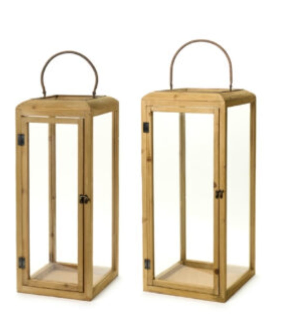 Set of 2 Wood and Glass Lanterns – Natural Elegance for Your Spaces