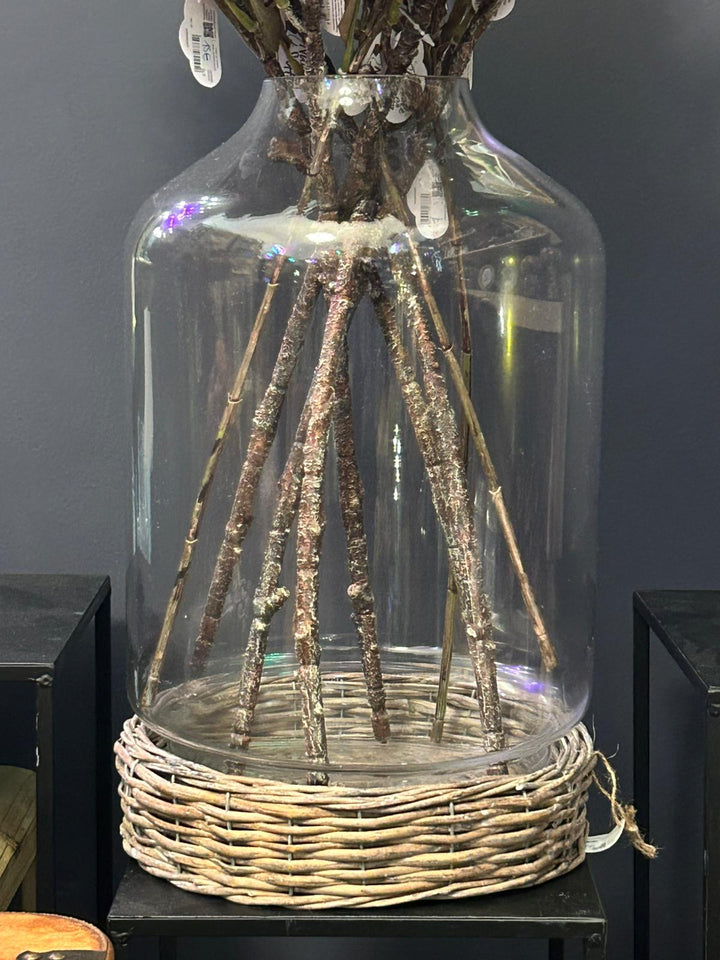 Campana in Vetro con Base in Vimini – Eleganza Naturale 26x46 cm