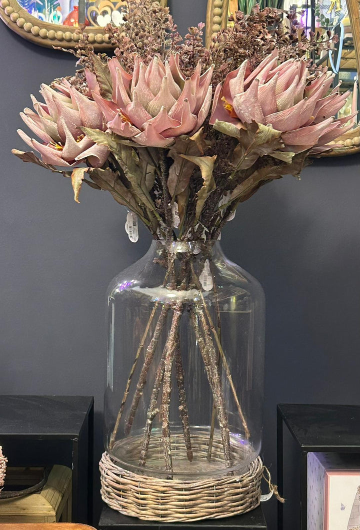 Campana in Vetro con Base in Vimini – Eleganza Naturale 26x46 cm