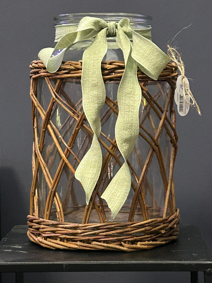 Vaso in Vetro con Intreccio Naturale – Stile Rustico e Raffinato 🍯