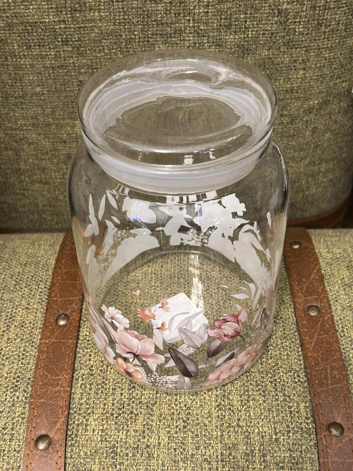 🌸 Glass Jar with Floral Decoration – Elegance and Functionality 🌸