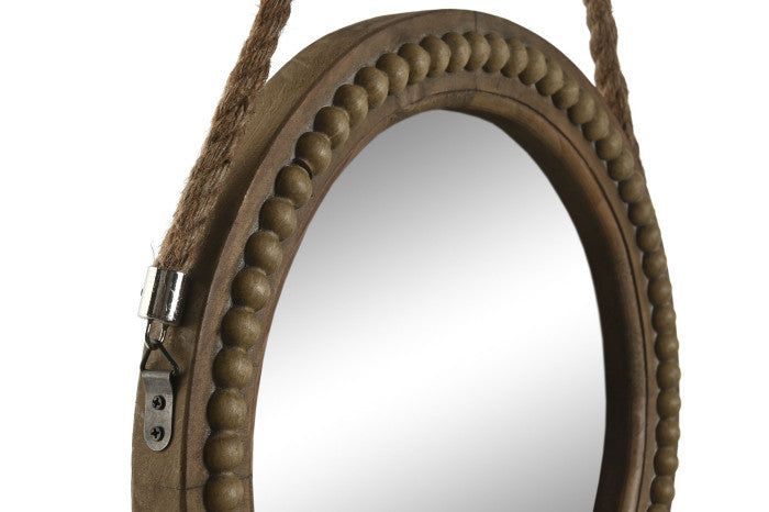 Round Mirror in Wood and Rope