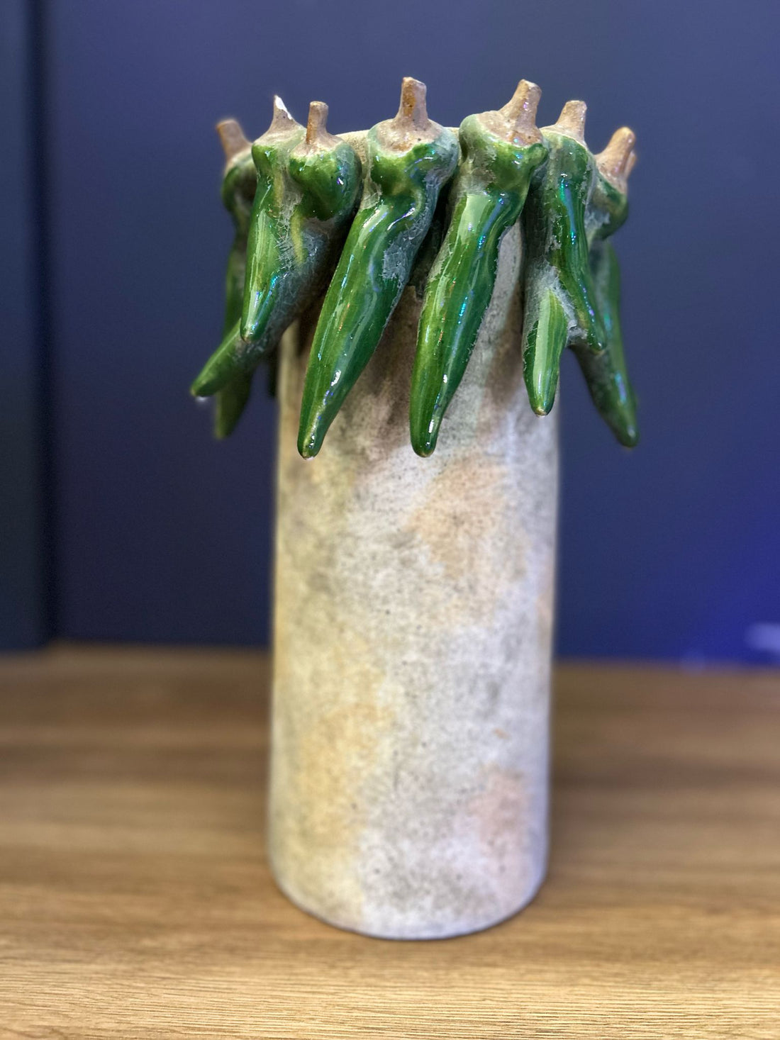 Tall Decorative Pot with Green Chillies – Rustic and Unique Style 🌿