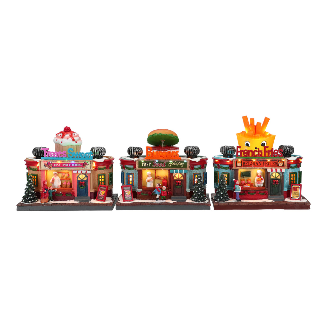Casette Natalizie Luminose Villaggio Fast Food 20 x12x16 cm h