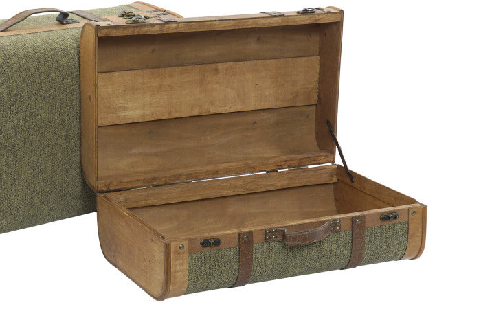 Set di 2 Bauli Vintage in Legno e Tela – Verde Eleganza per la Tua Casa