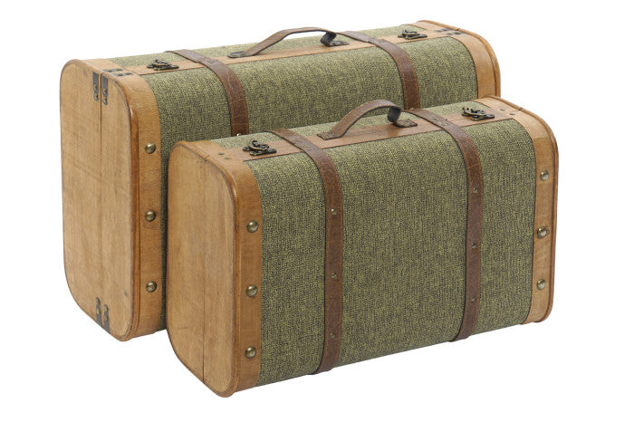 Set di 2 Bauli Vintage in Legno e Tela – Verde Eleganza per la Tua Casa