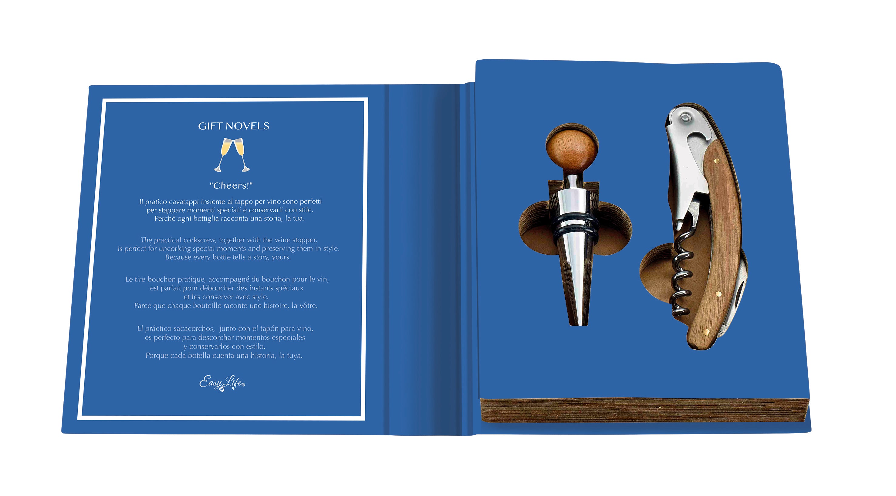Box Regalo Set Vino con Cavatappi e Tappo – Cheers Gift Novels