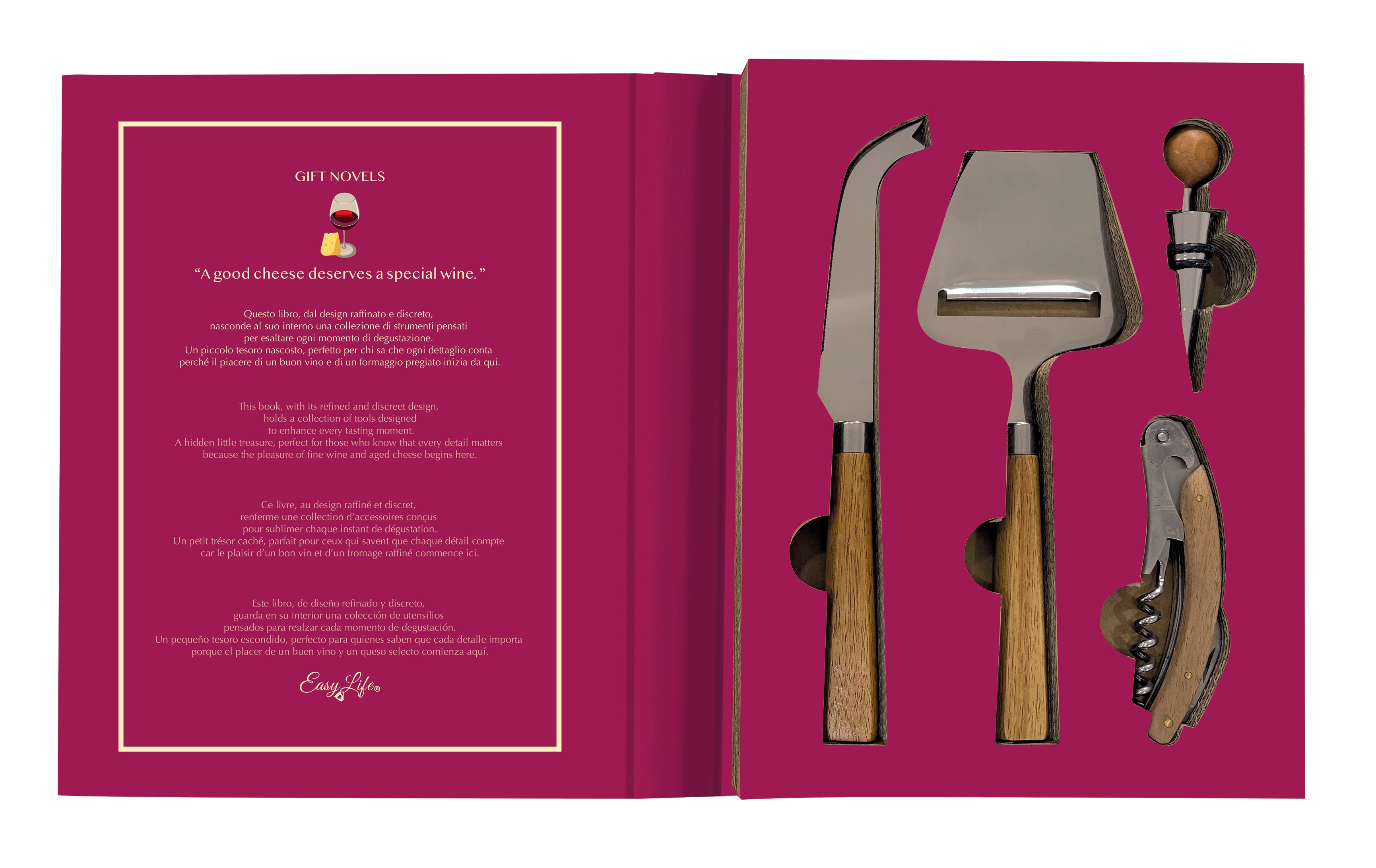 Box Regalo Set Vino e Formaggi con 4 Accessori – A Good Cheese Gift Novels
