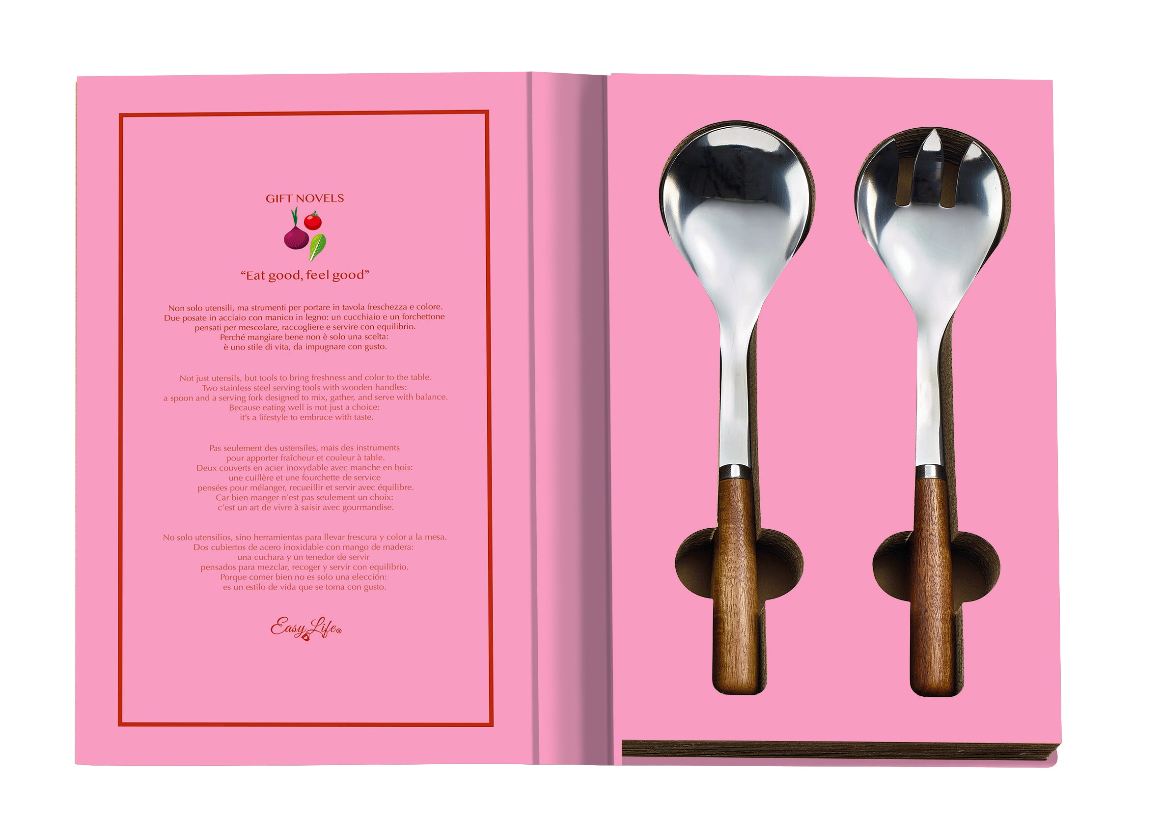 Box Regalo Set Posate per Insalata con 2 Accessori – Eat Good, Feel Good Gift Novels