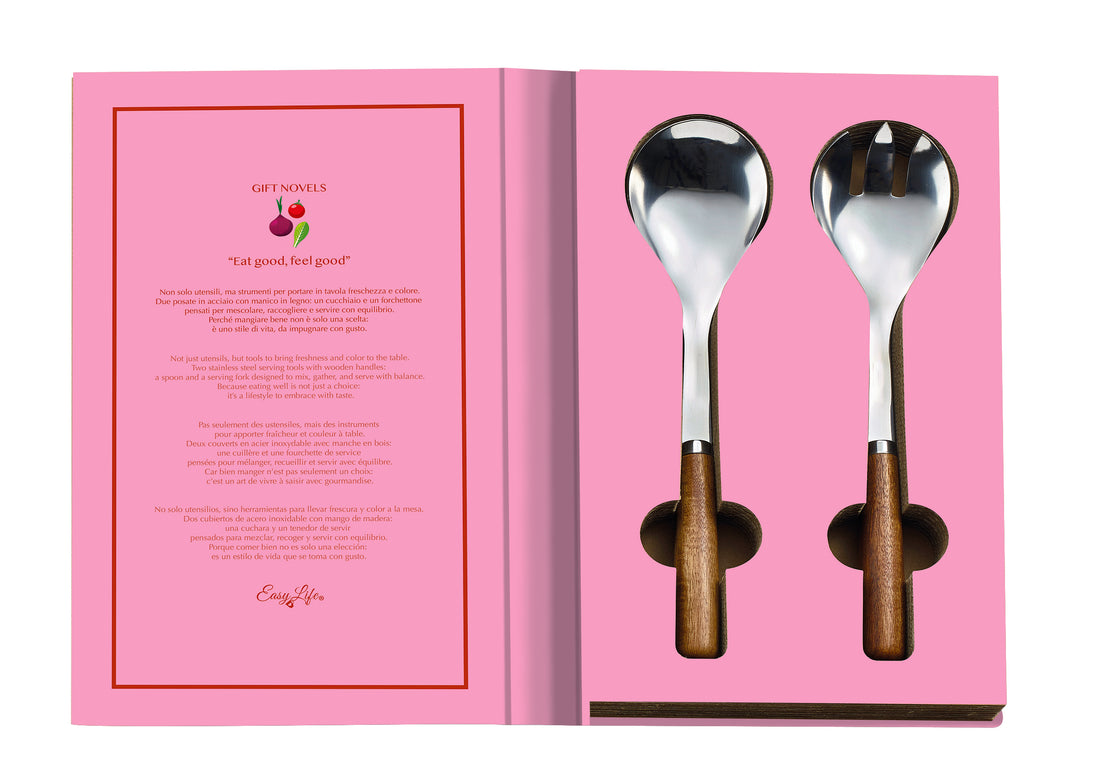 Box Regalo Set Posate per Insalata con 2 Accessori – Eat Good, Feel Good Gift Novels