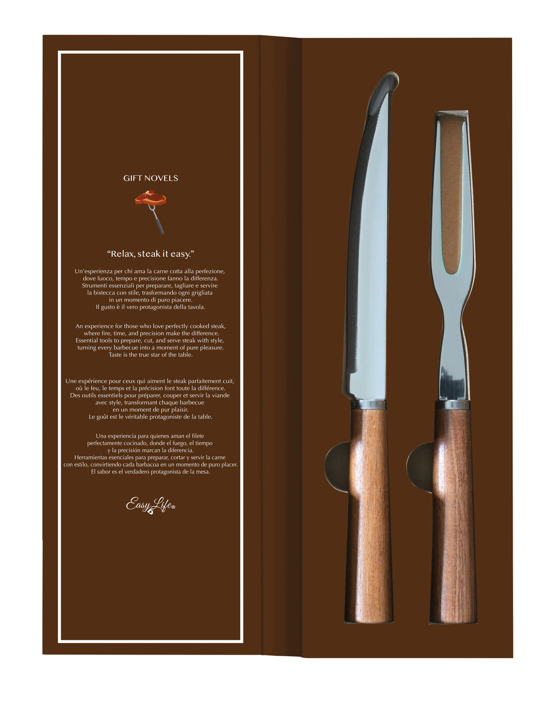 Box Regalo Set Bistecca con Coltello e Forchettone – Relax Steak It Easy Gift Novels