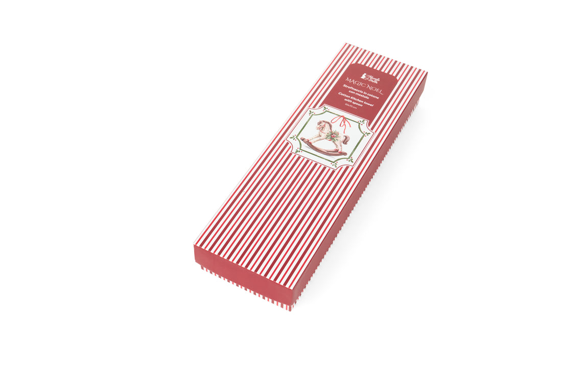 Set Natalizio Strofinaccio in Cotone con Mestolo in Legno – Magic Noel Cavallino a Dondolo