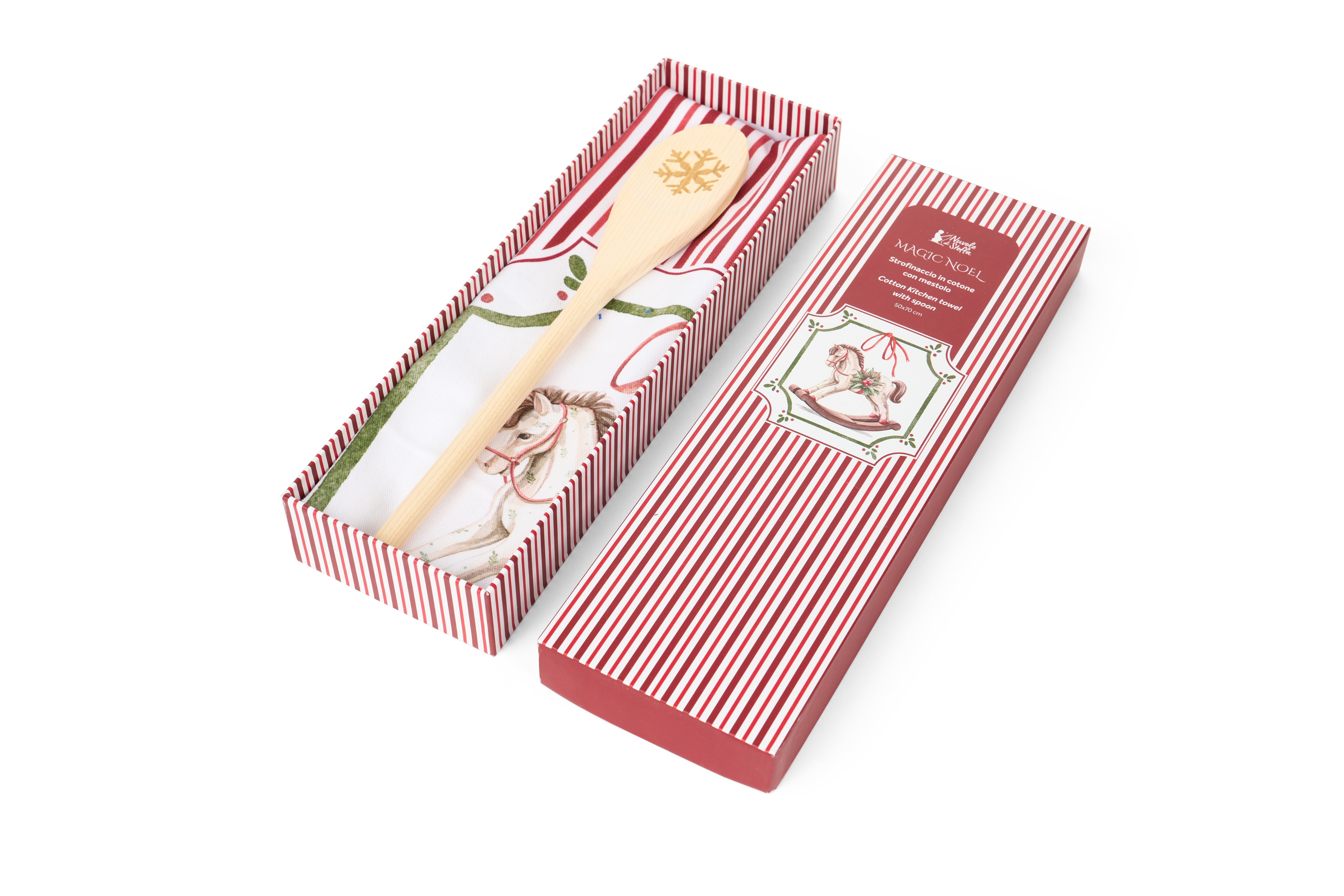 Set Natalizio Strofinaccio in Cotone con Mestolo in Legno – Magic Noel Cavallino a Dondolo