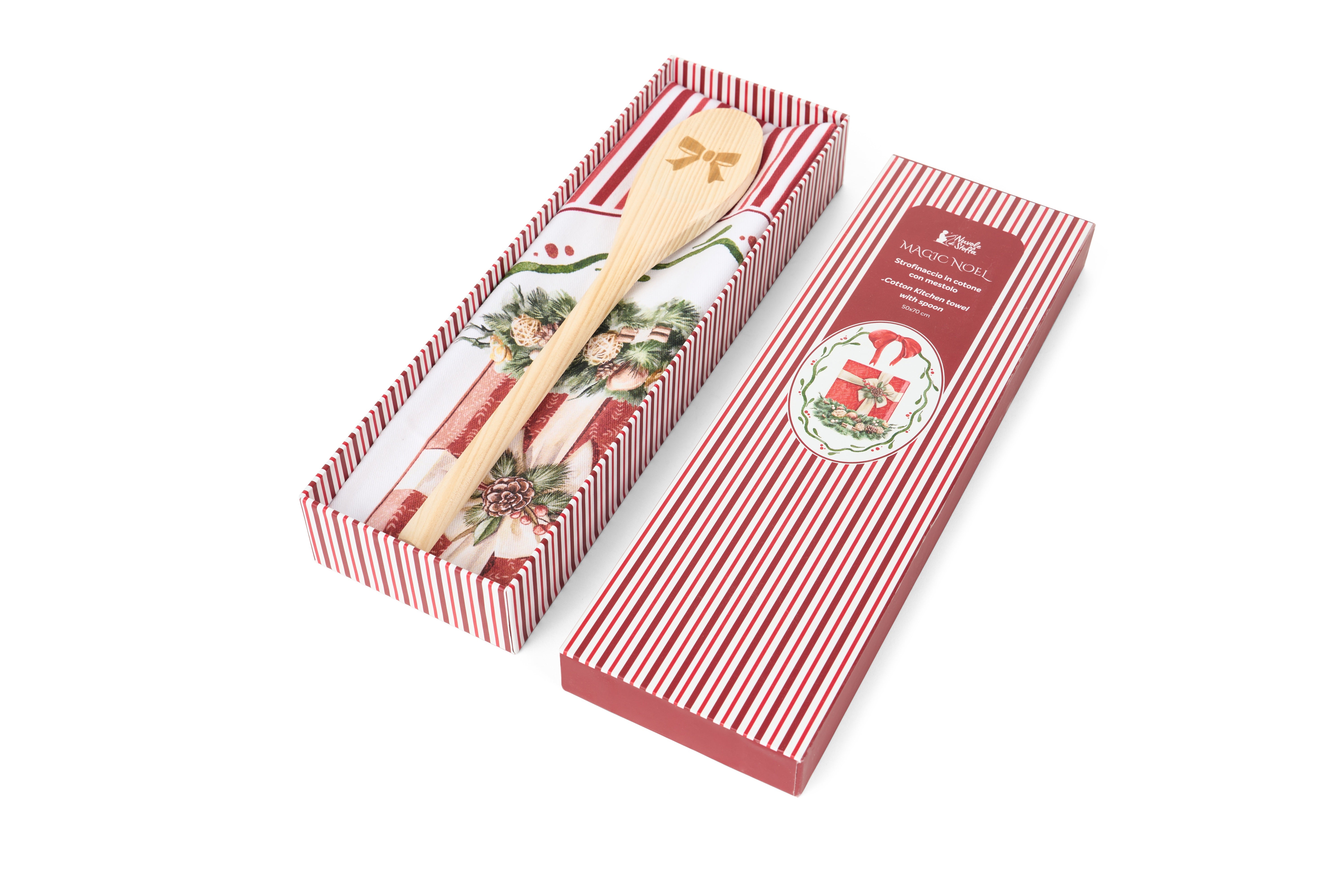 Set Natalizio Strofinaccio in Cotone con Mestolo in Legno – Magic Noel Pacco Regalo