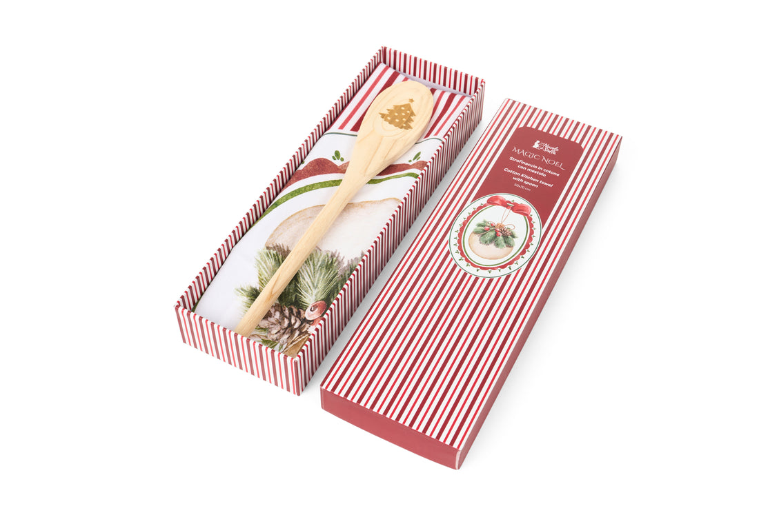 Set Natalizio Strofinaccio in Cotone con Mestolo in Legno – Magic Noel Pallina di Natale