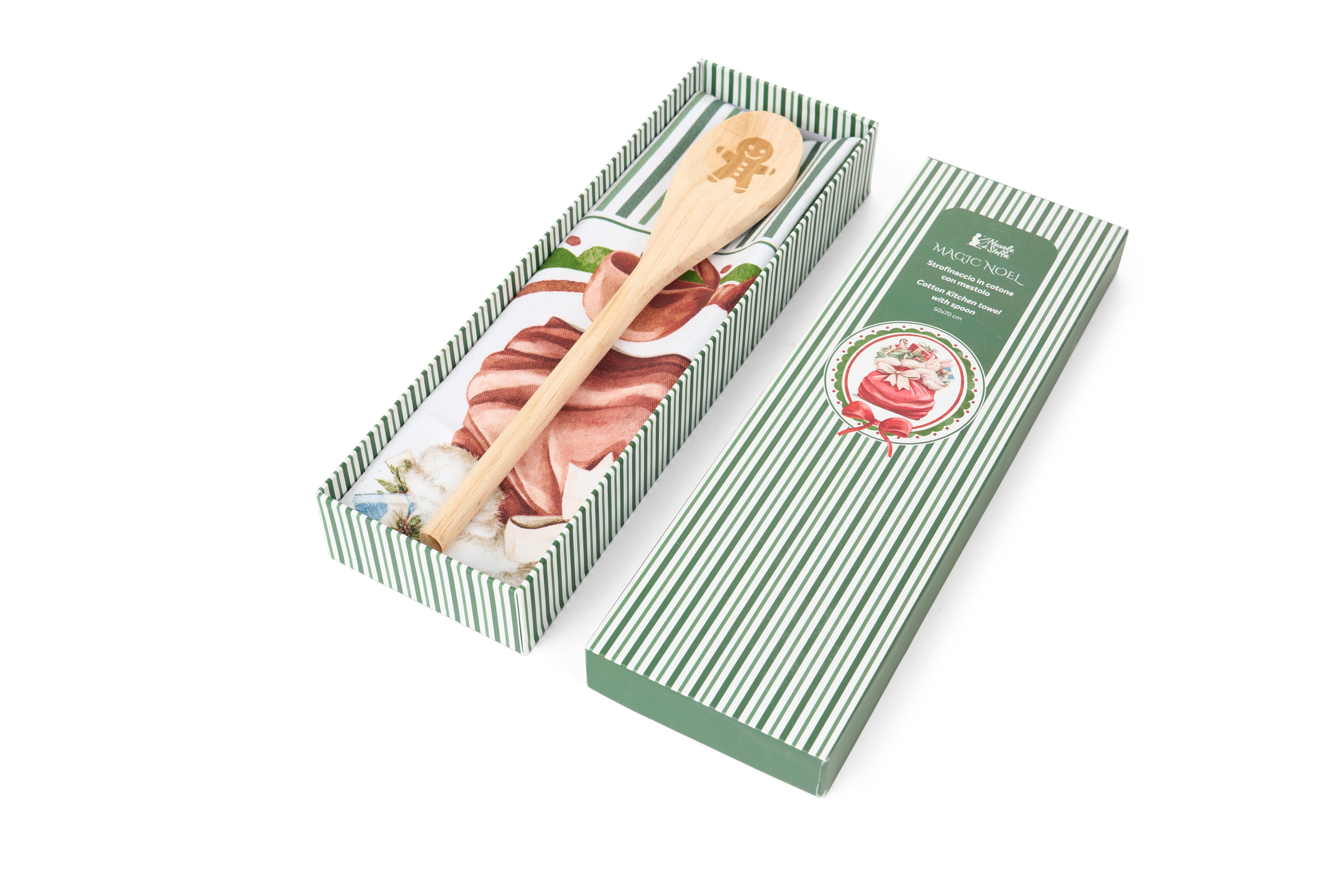 Set Natalizio Strofinaccio in Cotone con Mestolo in Legno – Magic Noel Sacco di Babbo Natale