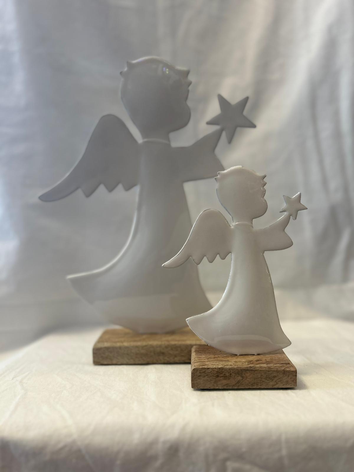 Coppia di Angeli Decorativi in Metallo e Legno – Eleganza e Armonia per la Tua Casa