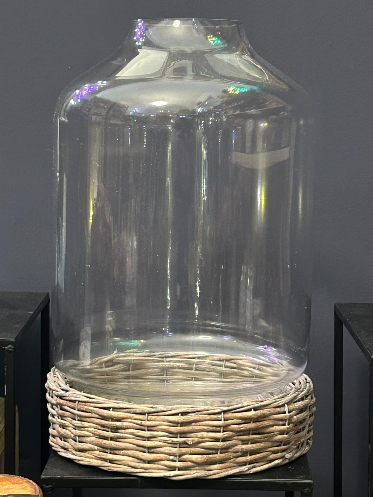 Glass Bell with Wicker Base – Natural Elegance 26x46 cm