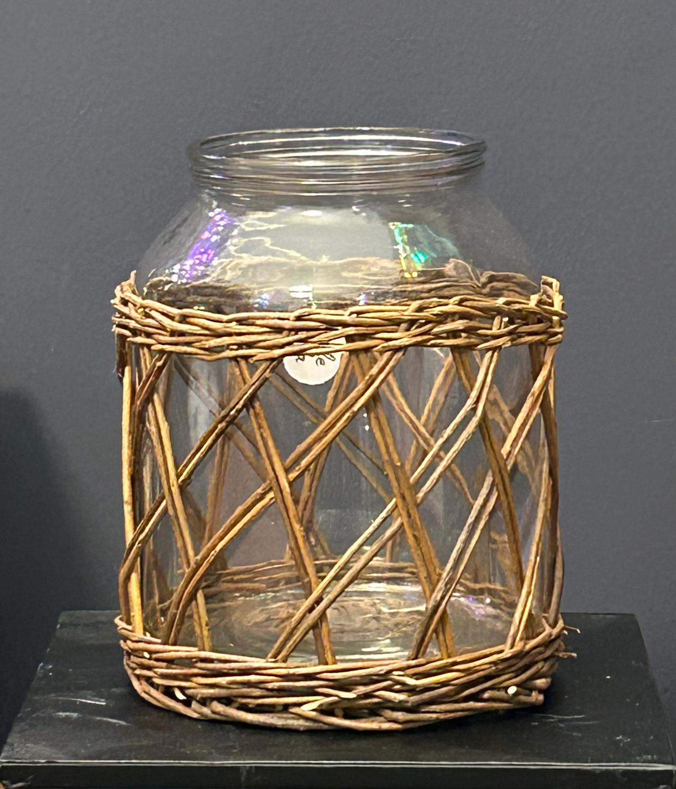 Vaso in Vetro con Intreccio Naturale – Stile Rustico e Raffinato 🍯