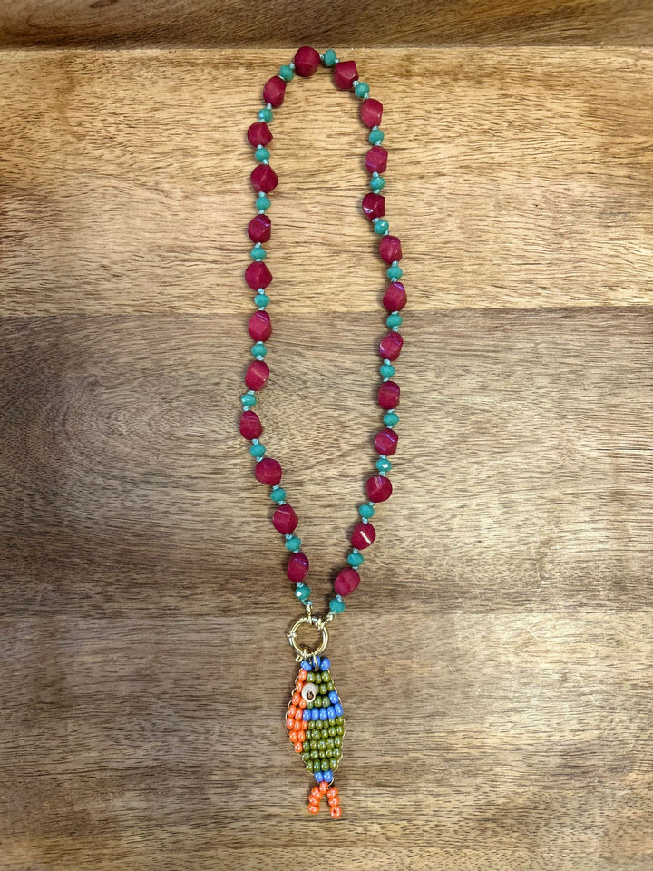 Collana Pesci d’Arte in Radice di Rubino e Cristallo