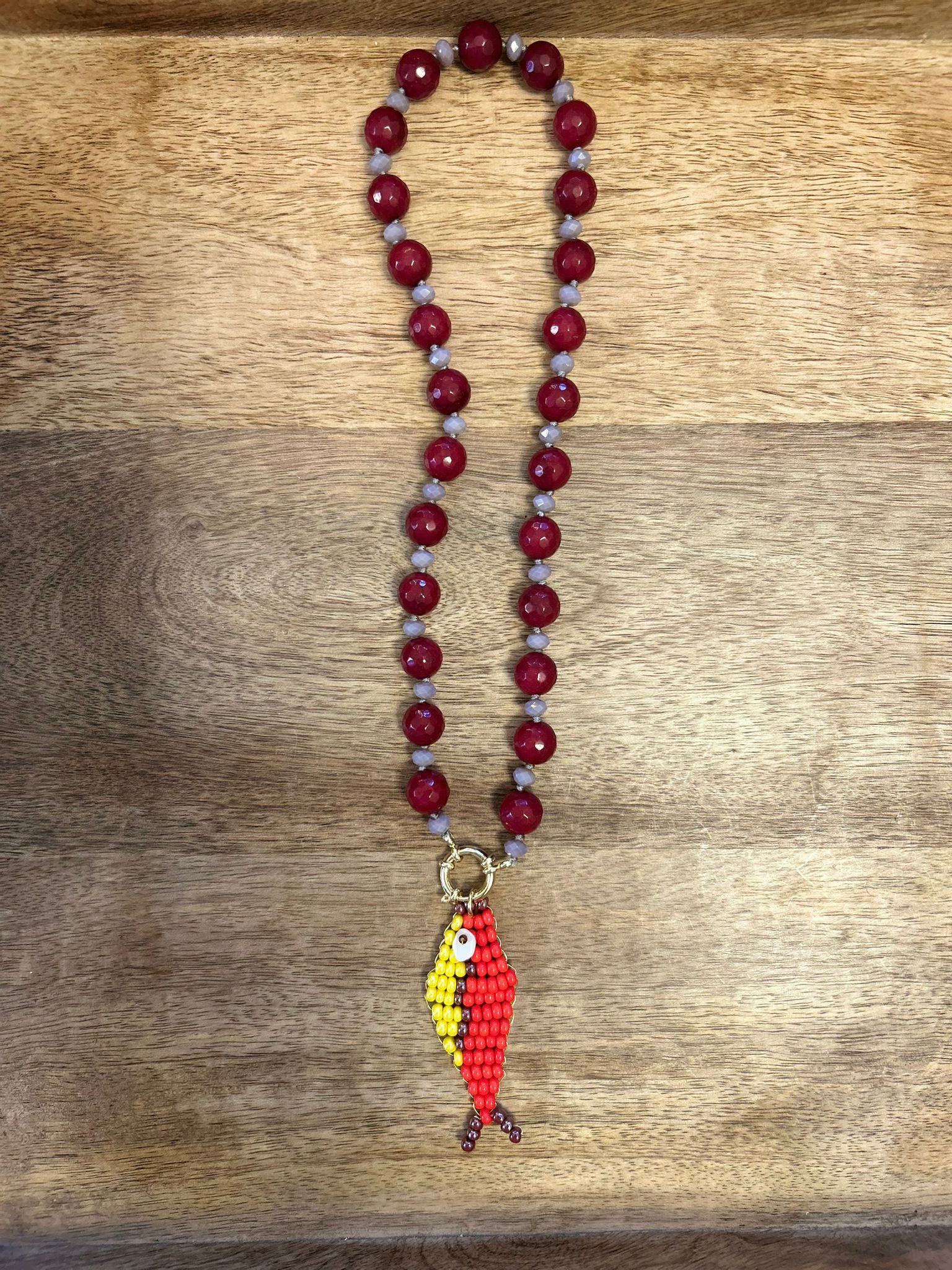 Collana Pesci d’Arte in Radice di Rubino e Cristallo