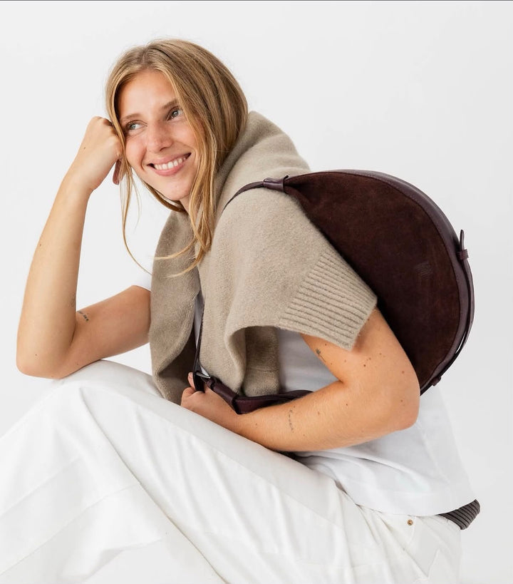 Borsa a Spalla Mezzaluna in Suede Marrone/Nocciola/Bordeaux/Verde