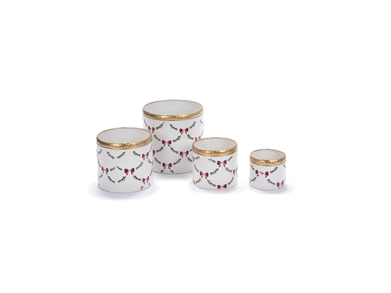 Set 4 Cachepot Natalizi Rotondi in Latta – Fiocco Rosso