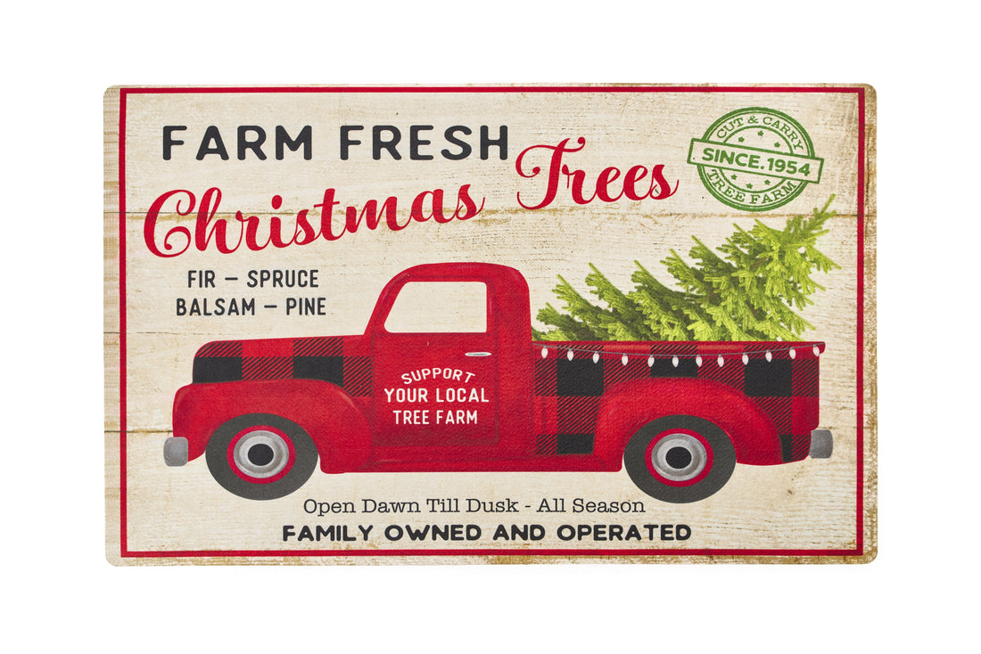 Tappeto Natalizio Christmas Trees con Camioncino Rosso Vintage – Stile Rustico