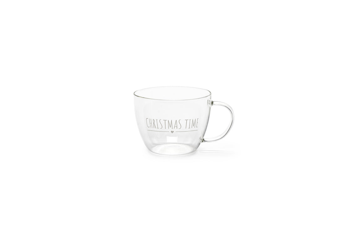Tazza Natalizia in Vetro Trasparente Christmas Time con Manico 350ml