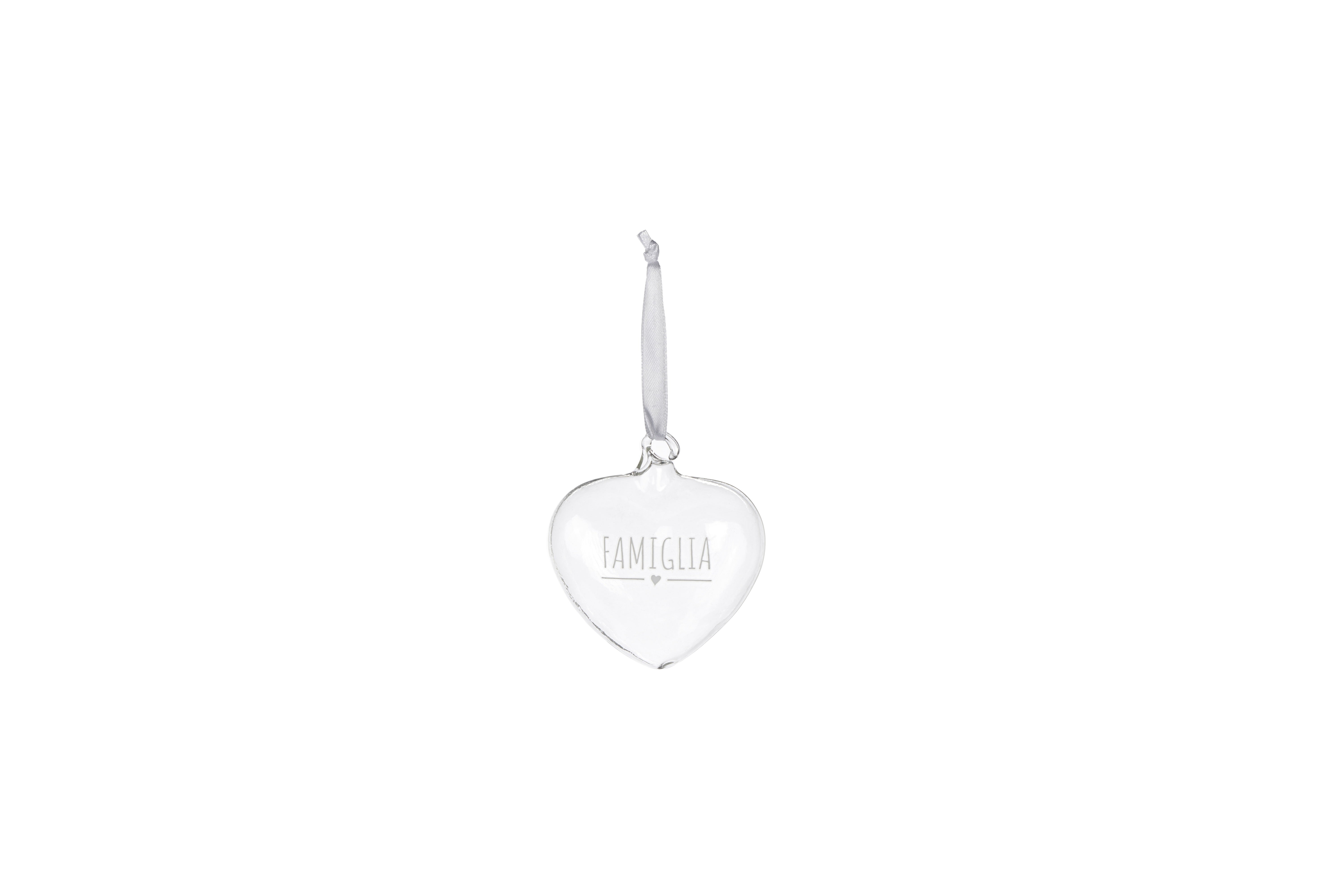 Cuore Natalizio Decorativo in Vetro Trasparente da Appendere 8x8 cm