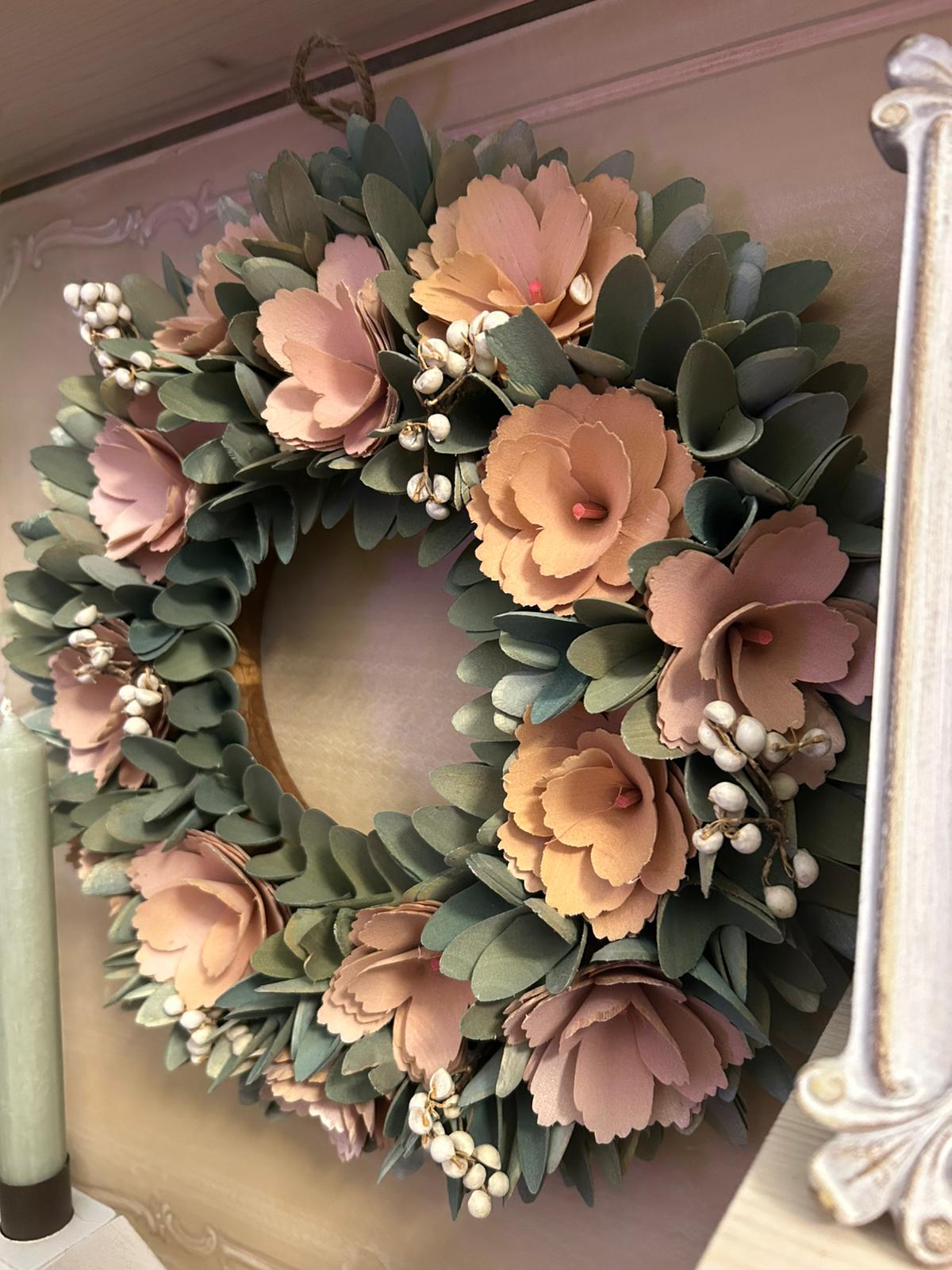 Eternal Nature Wreath with Wooden Flowers – A Handcrafted Masterpiece for Your Home 🌿